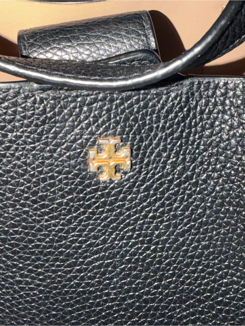 Tory Burch Black Pebbled Leather Tote with Gold Logo - Picture 6 of 8